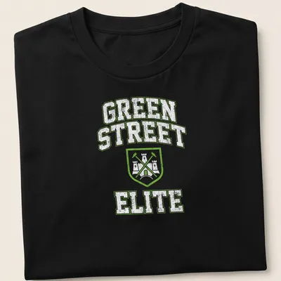 Vintage distressed t-shirt featuring a shield with crossed tools and 'Green Street Elite' text
