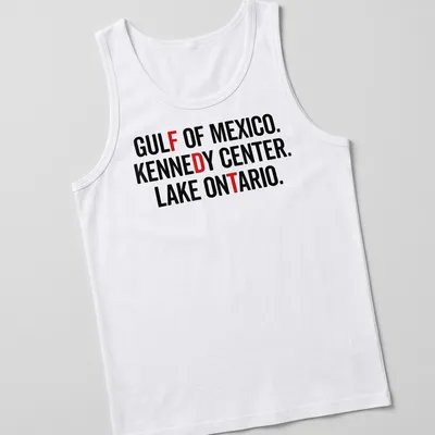 Vintage retro print featuring Gulf Of Mexico, Kennedy Center, and Lake Ontario — printed on a tank top