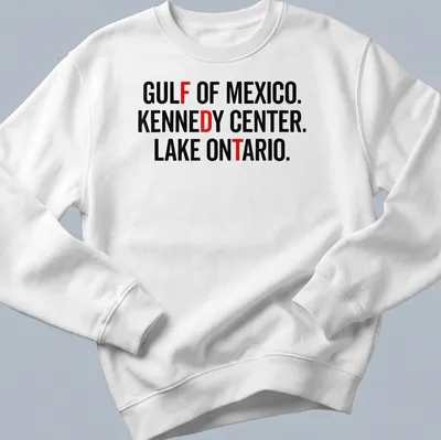 Vintage retro print featuring Gulf Of Mexico, Kennedy Center, and Lake Ontario — printed on a unisex sweatshirt