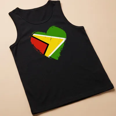 Distressed heart design showcasing the Guyana flag colors — printed on a tank top
