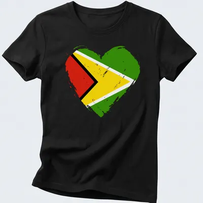 Distressed heart design showcasing the Guyana flag colors — printed on a women's shirt