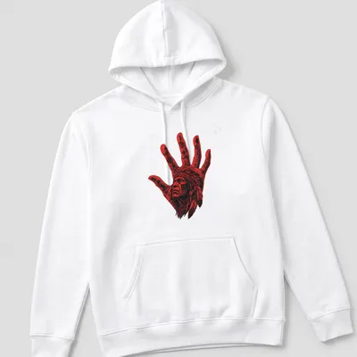 Illustration of an Indigenous Chief's handprint in red and black. — printed on a unisex hoodie