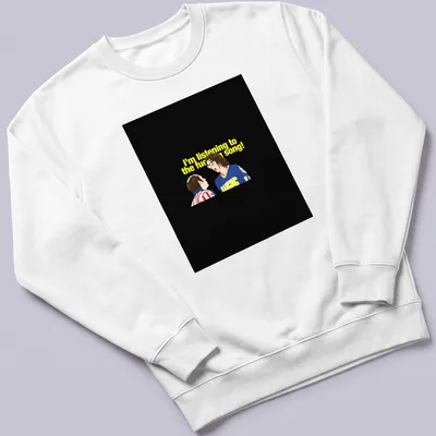 Cartoon illustration of Hanson Brothers with humorous text about music. — printed on a unisex sweatshirt