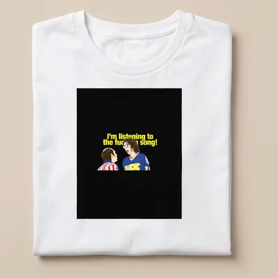 Cartoon illustration of Hanson Brothers with humorous text about music.