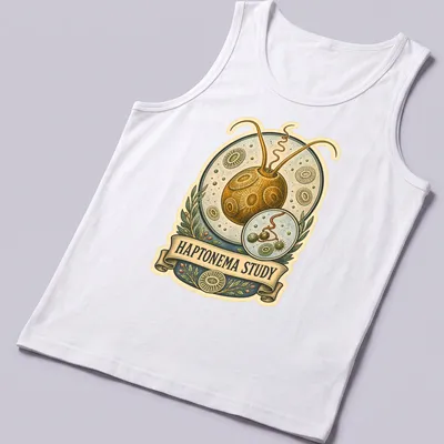 Vintage illustration of Haptophyte cells with text HAPTONEMA STUDY — printed on a tank top