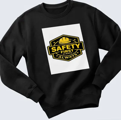 Vintage badge design featuring a hard hat and the phrase Safety First Always — printed on a unisex sweatshirt