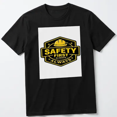 Vintage badge design featuring a hard hat and the phrase Safety First Always