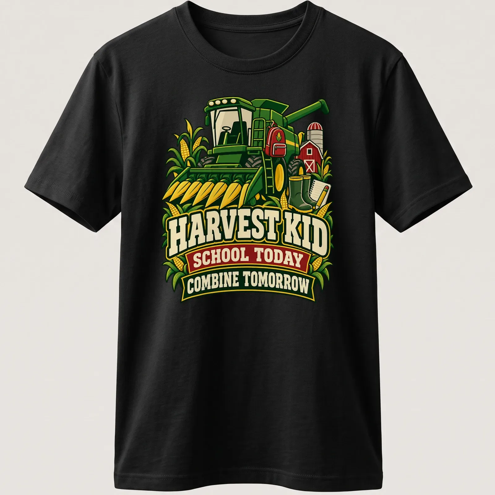 Vintage graphic tee with a green combine harvester and retro text — printed on a unisex t-shirt