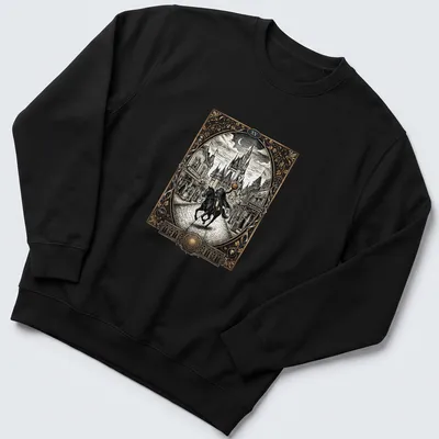 Vintage illustration of a headless knight on a horse with the text 'XV' above. — printed on a unisex sweatshirt