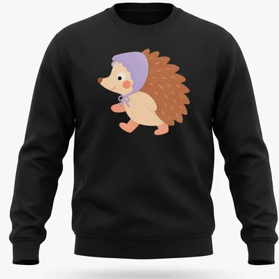 Kawaii illustration of a hedgehog wearing a lavender bonnet in pastel shades. — printed on a unisex sweatshirt