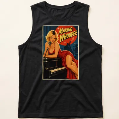 Vintage retro t-shirt with a female singer at a piano and the text 'Making Whoopie' — printed on a tank top