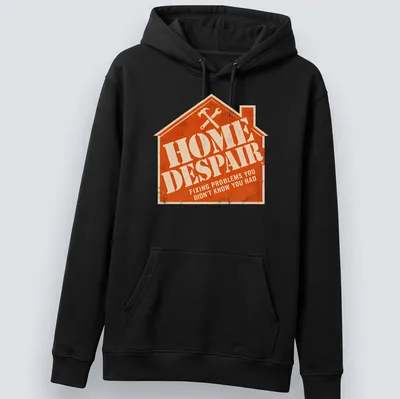 Vintage distressed shirt featuring a humorous design about home repairs with tools and text. — printed on a unisex hoodie