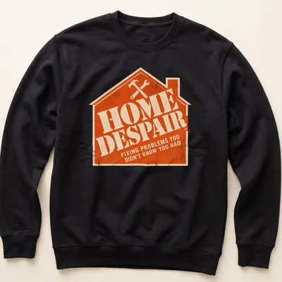 Vintage distressed shirt featuring a humorous design about home repairs with tools and text. — printed on a unisex sweatshirt