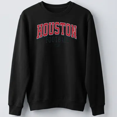 Vintage retro Houston Football t-shirt in red, white, and black colors — printed on a unisex sweatshirt
