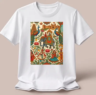 Colorful doodle illustration of an elephant with dancers and peacocks for a festival theme
