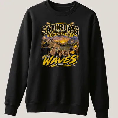Vibrant illustration of Iowa football fans with text about Saturdays and waves — printed on a unisex sweatshirt
