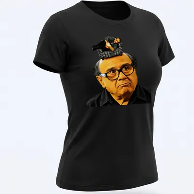 T-shirt featuring humorous text from Its Always Sunny In Philadelphia with character illustration — printed on a women's shirt