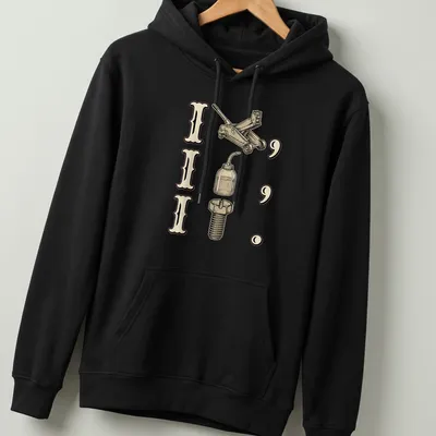 Vintage illustration t-shirt featuring auto mechanic tools and humorous text — printed on a unisex hoodie