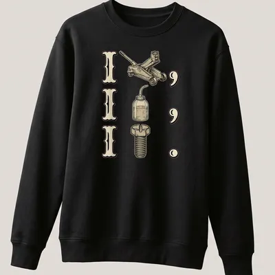 Vintage illustration t-shirt featuring auto mechanic tools and humorous text — printed on a unisex sweatshirt