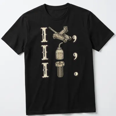 Vintage illustration t-shirt featuring auto mechanic tools and humorous text