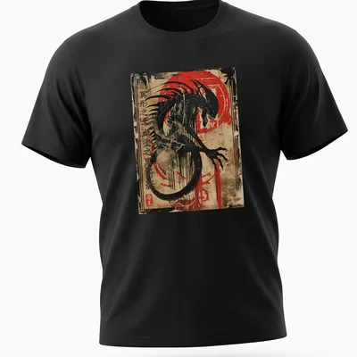 Japanese alien demon design in ink art style with bold colors