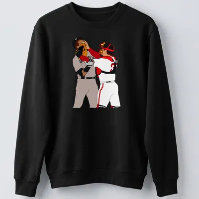 Cartoon depiction of baseball players Varitek and Rodriguez in a brawl — printed on a unisex sweatshirt