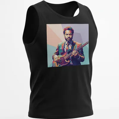 Pop art Jazz Bass t-shirt featuring colorful bass player illustration — printed on a tank top