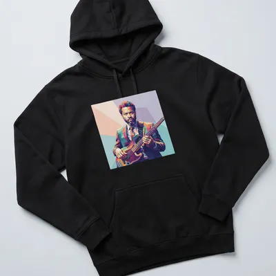 Pop art Jazz Bass t-shirt featuring colorful bass player illustration — printed on a unisex hoodie