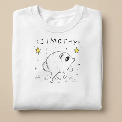 Kawaii style Jimothy raccoon dancing with stars in black, white, and yellow — printed on a unisex sweatshirt