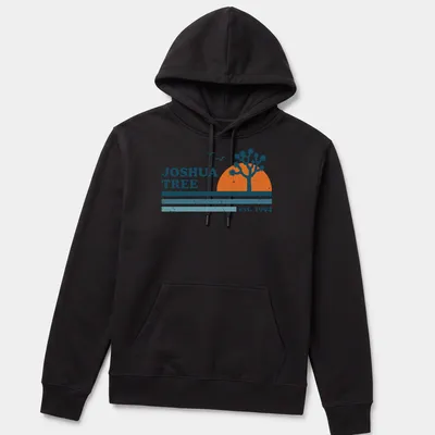Retro distressed Joshua Tree t-shirt with vintage lettering and colors. — printed on a unisex hoodie