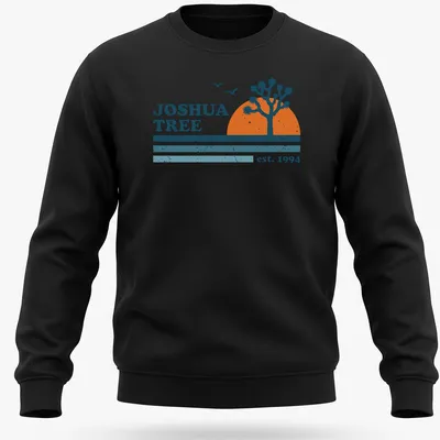 Retro distressed Joshua Tree t-shirt with vintage lettering and colors. — printed on a unisex sweatshirt