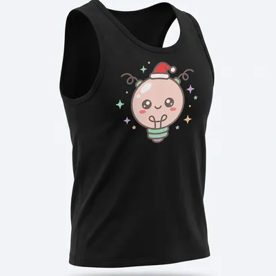 Kawaii style light bulb character in pastel colors for Christmas. — printed on a tank top