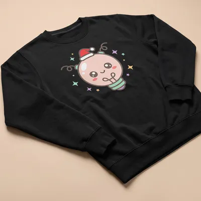 Kawaii style light bulb character in pastel colors for Christmas. — printed on a unisex sweatshirt