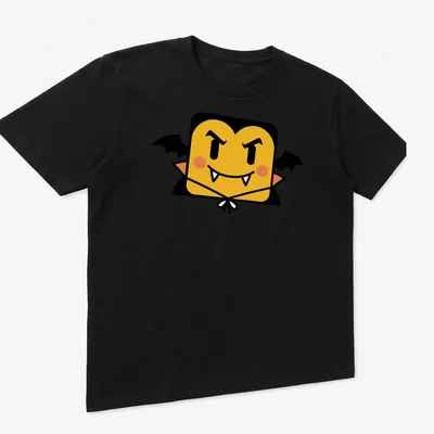 Kawaii Cube Vampire Dracula in cute cartoon style with vibrant colors — printed on a unisex t-shirt (angled view)