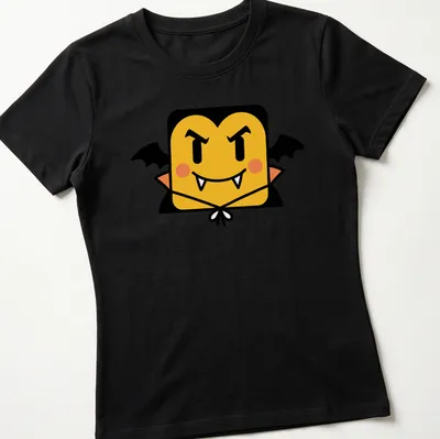 Kawaii Cube Vampire Dracula in cute cartoon style with vibrant colors — printed on a women's shirt