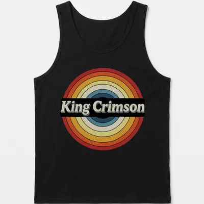 Retro King Crimson logo t-shirt in bold colors and circle design — printed on a tank top