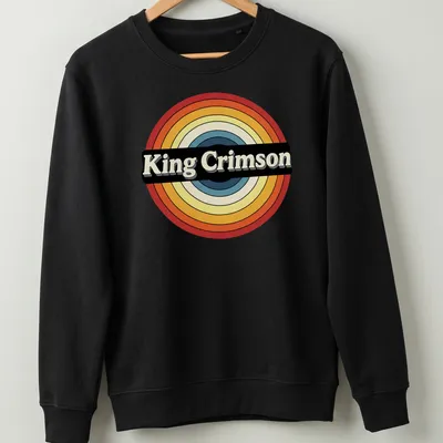 Retro King Crimson logo t-shirt in bold colors and circle design — printed on a unisex sweatshirt