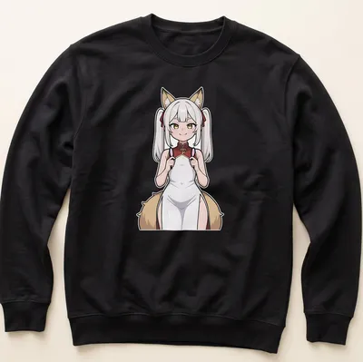 Anime illustration of a sultry Kitsune Miko in shrine maiden attire — printed on a unisex sweatshirt