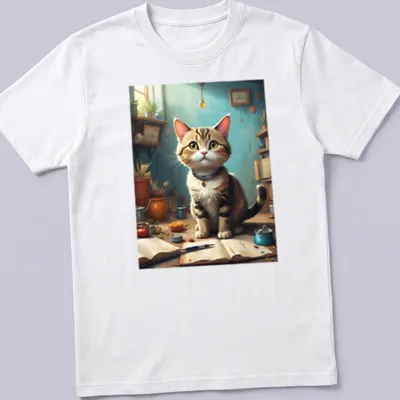 Realistic tabby cat in a forest setting with colorful details