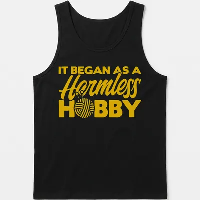 Bold typography Knitting Yarn t-shirt with a humorous slogan in yellow. — printed on a tank top