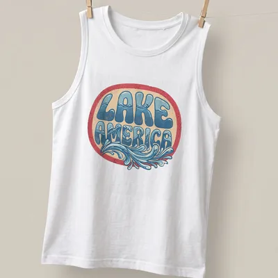 Vintage retro Lake America t-shirt with a serene lake design — printed on a tank top