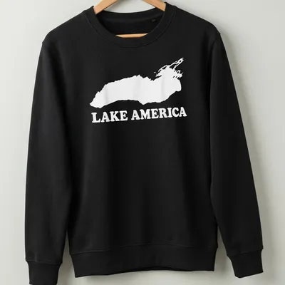 Vintage style t-shirt with 'Lake America' printed in bold lettering — printed on a unisex sweatshirt