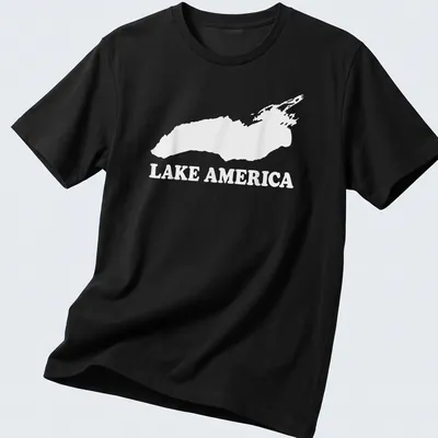 Vintage style t-shirt with 'Lake America' printed in bold lettering