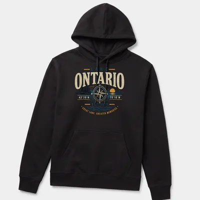 Vintage graphic tee featuring Lake Ontario with compass design — printed on a unisex hoodie