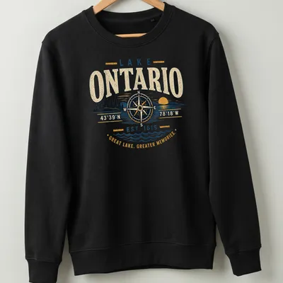 Vintage graphic tee featuring Lake Ontario with compass design — printed on a unisex sweatshirt