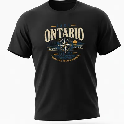 Vintage graphic tee featuring Lake Ontario with compass design