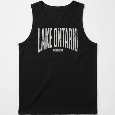 Retro distressed t-shirt with Lake Ontario and year established printed — printed on a tank top