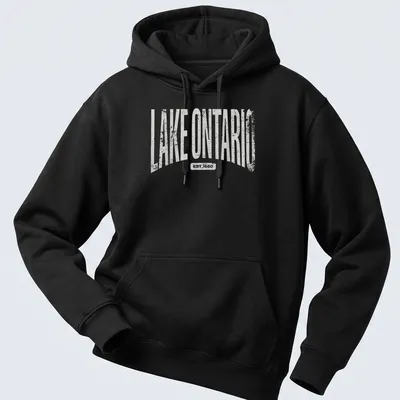 Retro distressed t-shirt with Lake Ontario and year established printed — printed on a unisex hoodie