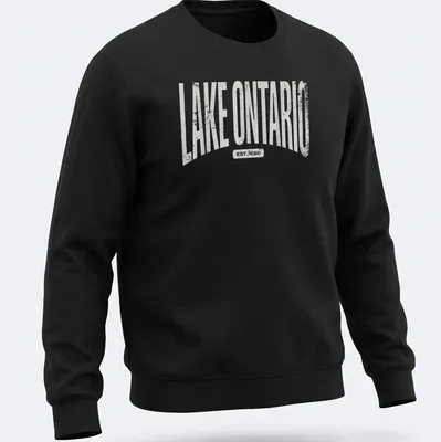 Retro distressed t-shirt with Lake Ontario and year established printed — printed on a unisex sweatshirt