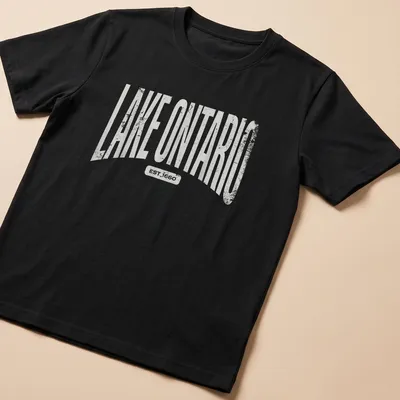 Retro distressed t-shirt with Lake Ontario and year established printed